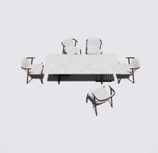 大理石餐桌餐椅组合2_Sketchup模型